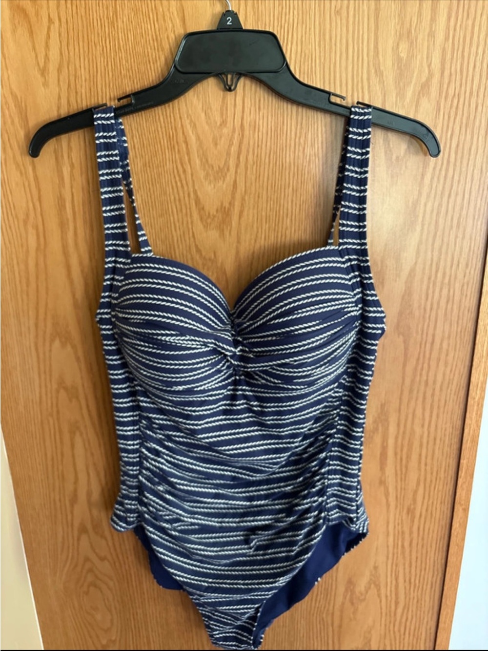 Navy Striped One-Piece Swimsuit with Supportive Cups